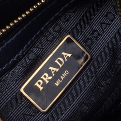 Pre Owned Prada Navy Blue Saffiano Patent Leather Mini Double Zip Tote
