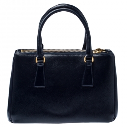 Pre Owned Prada Navy Blue Saffiano Patent Leather Mini Double Zip Tote