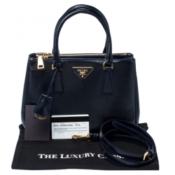 Pre Owned Prada Navy Blue Saffiano Patent Leather Mini Double Zip Tote