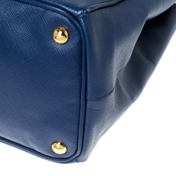 Pre Owned Prada Blue Saffiano Lux Leather Large Double Zip Tote