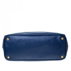 Pre Owned Prada Blue Saffiano Lux Leather Large Double Zip Tote