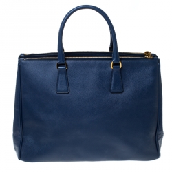 Pre Owned Prada Blue Saffiano Lux Leather Large Double Zip Tote