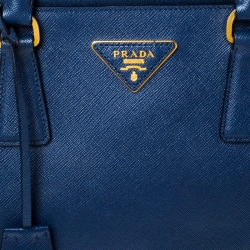 Pre Owned Prada Blue Saffiano Lux Leather Large Double Zip Tote