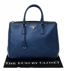 Pre Owned Prada Blue Saffiano Lux Leather Large Double Zip Tote
