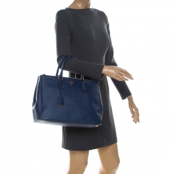 Saffiano Lux Double Zip Tote Large blue navy ghw – L'UXE LINK