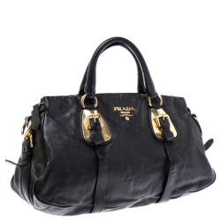Pre Owned Prada Black Leather Belted Shoulder Bag