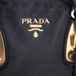 Pre Owned Prada Black Leather Belted Shoulder Bag