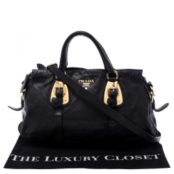 Pre Owned Prada Black Leather Belted Shoulder Bag