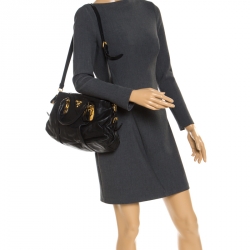 Pre Owned Prada Black Leather Belted Shoulder Bag