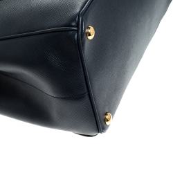 Pre Owned Prada Blue Bicolor Saffiano Lux Leather Medium Double Zip Tote