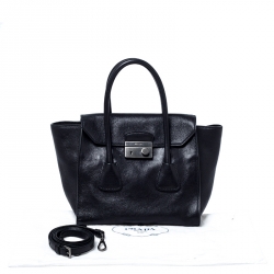 Pre Owned Prada Black Glace Calf Leather Double Handle Tote