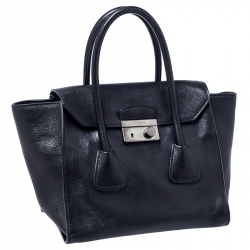 Pre Owned Prada Black Glace Calf Leather Double Handle Tote