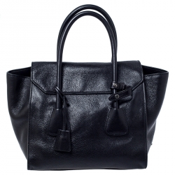 Pre Owned Prada Black Glace Calf Leather Double Handle Tote