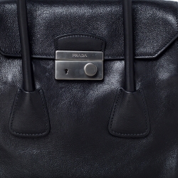 Pre Owned Prada Black Glace Calf Leather Double Handle Tote