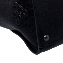 Pre Owned Prada Black Glace Calf Leather Double Handle Tote