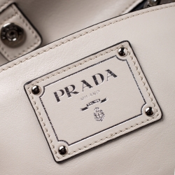 Pre Owned Prada Off White/Black Leather Shopper Tote