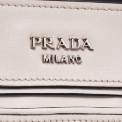 Pre Owned Prada Off White/Black Leather Shopper Tote