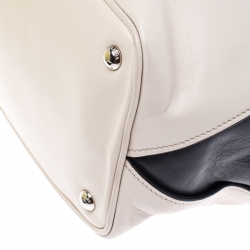 Pre Owned Prada Off White/Black Leather Shopper Tote