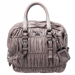 Pre Owned Prada Taupe Nappa Gaufre Leather Satchel