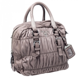 Pre Owned Prada Taupe Nappa Gaufre Leather Satchel