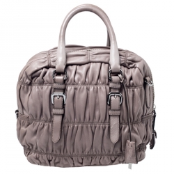 Pre Owned Prada Taupe Nappa Gaufre Leather Satchel