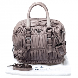 Pre Owned Prada Taupe Nappa Gaufre Leather Satchel