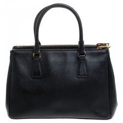 Pre Owned Prada Black Saffiano Lux Leather Small Double Zip Tote