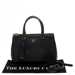 Pre Owned Prada Black Saffiano Lux Leather Small Double Zip Tote