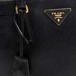 Pre Owned Prada Black Saffiano Lux Leather Small Double Zip Tote