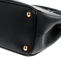 Pre Owned Prada Black Saffiano Lux Leather Small Double Zip Tote