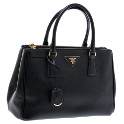 Pre Owned Prada Black Saffiano Lux Leather Small Double Zip Tote