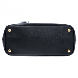 Pre Owned Prada Black Saffiano Lux Leather Small Double Zip Tote