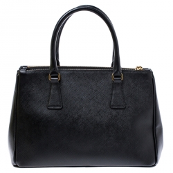 Pre Owned Prada Black Saffiano Lux Leather Small Double Zip Tote