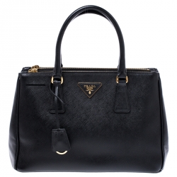 Pre Owned Prada Black Saffiano Lux Leather Small Double Zip Tote