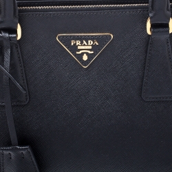 Pre Owned Prada Black Saffiano Lux Leather Small Double Zip Tote