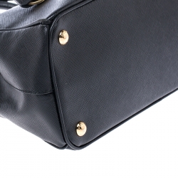 Pre Owned Prada Black Saffiano Lux Leather Small Double Zip Tote