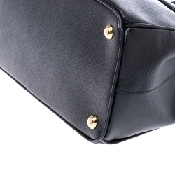 Pre Owned Prada Black Saffiano Lux Leather Small Double Zip Tote