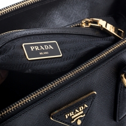Pre Owned Prada Black Saffiano Lux Leather Small Double Zip Tote