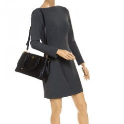 Pre Owned Prada Black Saffiano Lux Leather Small Double Zip Tote