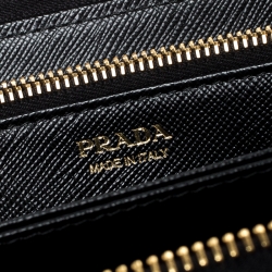 Pre Owned Prada Black Saffiano Leather Zip Around Wallet