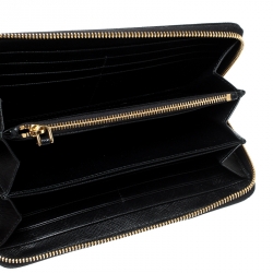 Pre Owned Prada Black Saffiano Leather Zip Around Wallet