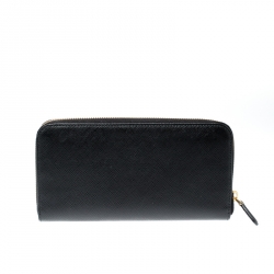 Pre Owned Prada Black Saffiano Leather Zip Around Wallet