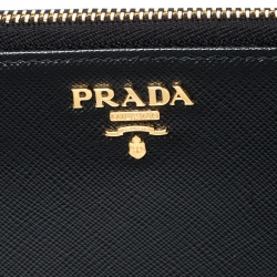 Pre Owned Prada Black Saffiano Leather Zip Around Wallet
