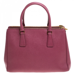 Pre Owned Prada Pink Saffiano Lux Leather Small Double Zip Tote