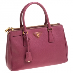 Pre Owned Prada Pink Saffiano Lux Leather Small Double Zip Tote