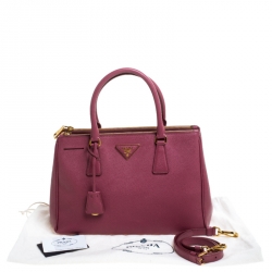 Pre Owned Prada Pink Saffiano Lux Leather Small Double Zip Tote