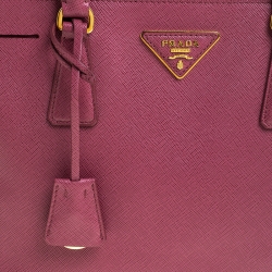 Pre Owned Prada Pink Saffiano Lux Leather Small Double Zip Tote