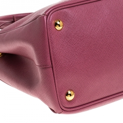Pre Owned Prada Pink Saffiano Lux Leather Small Double Zip Tote