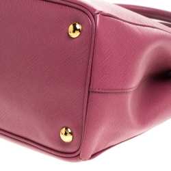 Pre Owned Prada Pink Saffiano Lux Leather Small Double Zip Tote