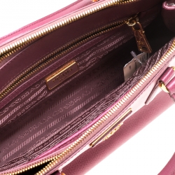 Pre Owned Prada Pink Saffiano Lux Leather Small Double Zip Tote